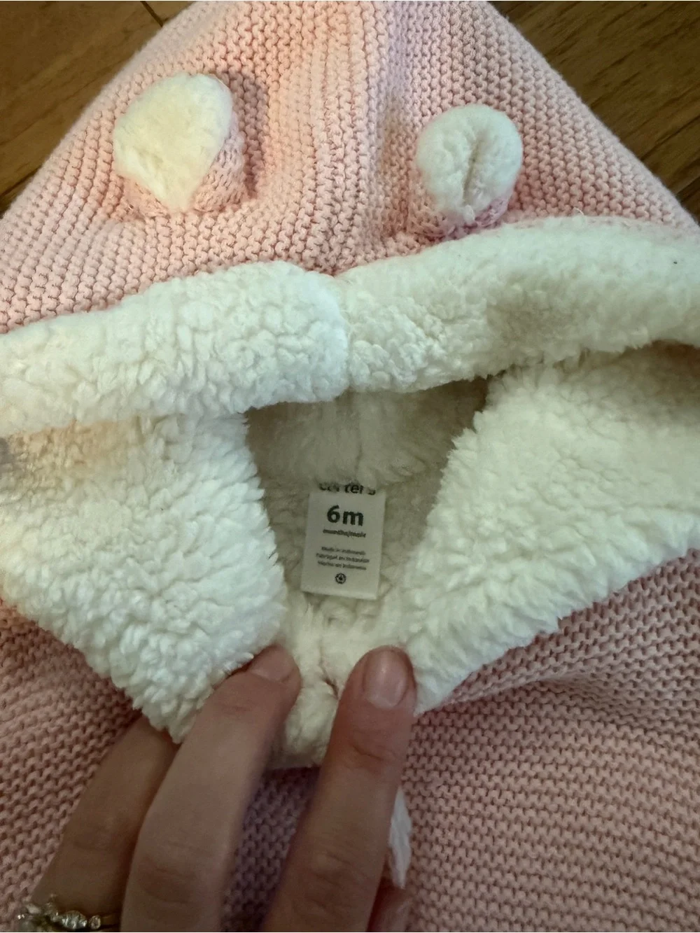 Carter's Light Pink Hooded Knit Pea Coat with Sherpa Trim